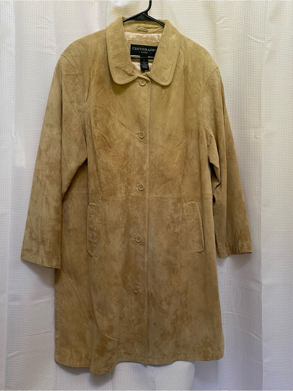 Ladies CENTRIGRADE Suede Coat Button Front Tan 2X